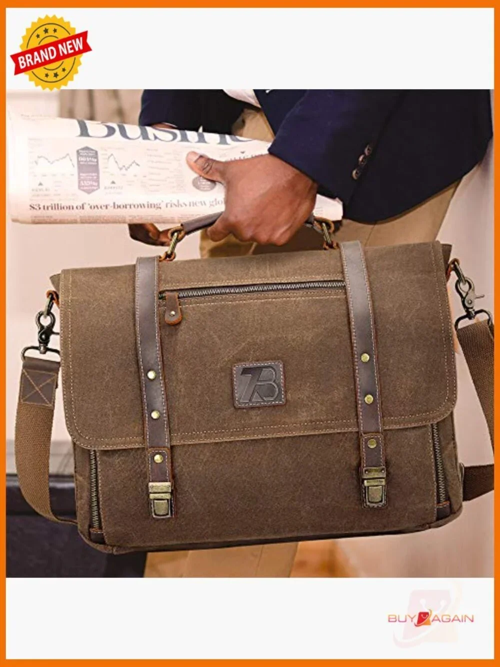Laptop Messenger Bag 15.6in Waterproof Canvas Leather